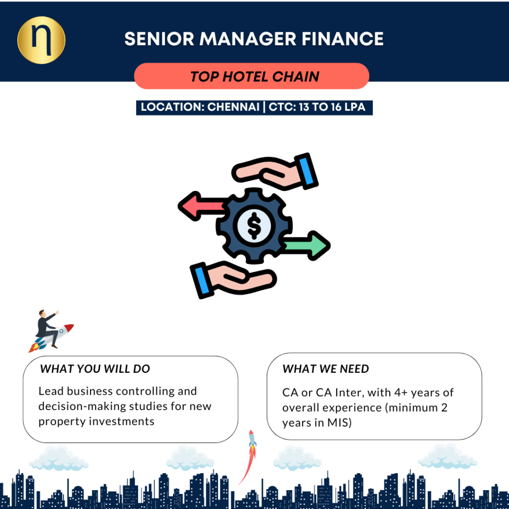 Seeking a CA or CA Inter, with 4+ years of overall experience (minimum 2 years in MIS). Vacancy for a Senior Manager Finance. 
