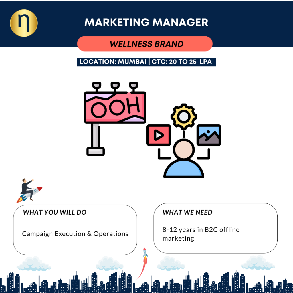 Looking for a Marketing Manager with 8-12 years in B2C marketing with demonstrated success in operational delivery of offline campaigns
