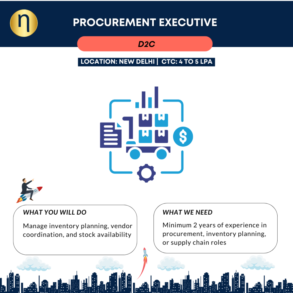 Vacancy for Procurement Executive. Need 2 years experience in procurement, inventory planning, or supply chain roles.