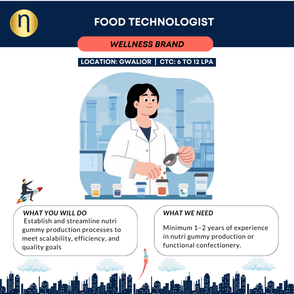 We are hiring a Food Technologist with 1–2 years of experience in nutri gummy production for an Ayurveda wellness manufacturing plant. 