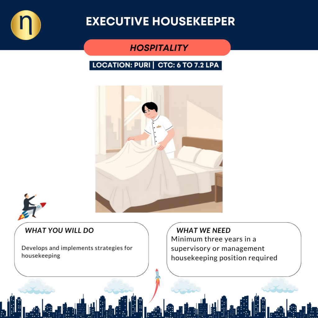 We are seeking an Executive Housekeeper  with Minimum three years in a supervisory experience for a leading Hospitality Group.