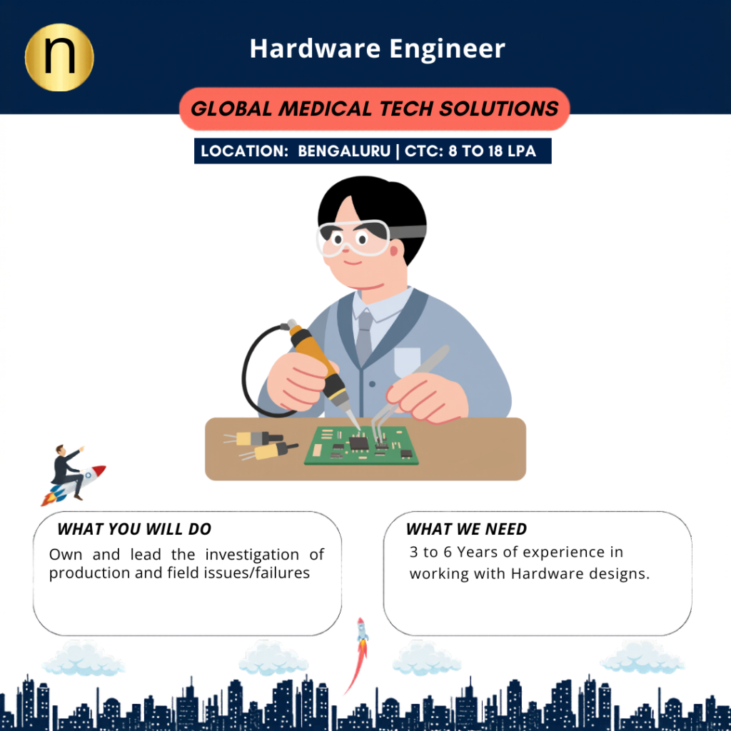 We are seeking a Hardware Engineer with 3 to 6 Years of experience  for a global medical tech solutions provider.
