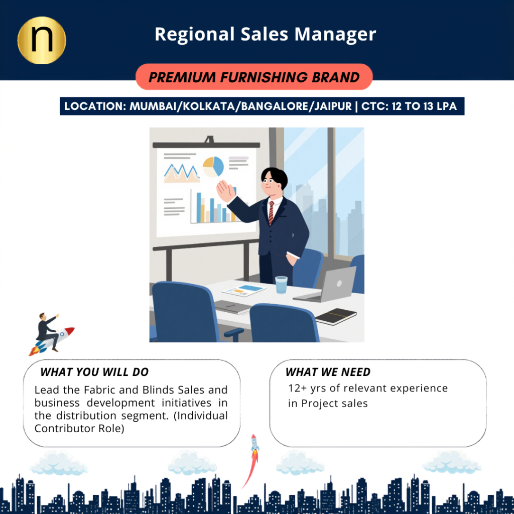 We are seeking a Regional Sales Manager with 12+ yrs of relevant experience for a Premium Furnishing Brand.