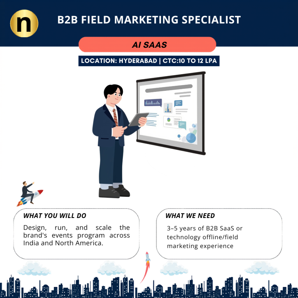 We are seeking a B2B Field Marketing with 3–5 years of B2B SaaS  marketing experience for an AI SaaS Solutions Provider.