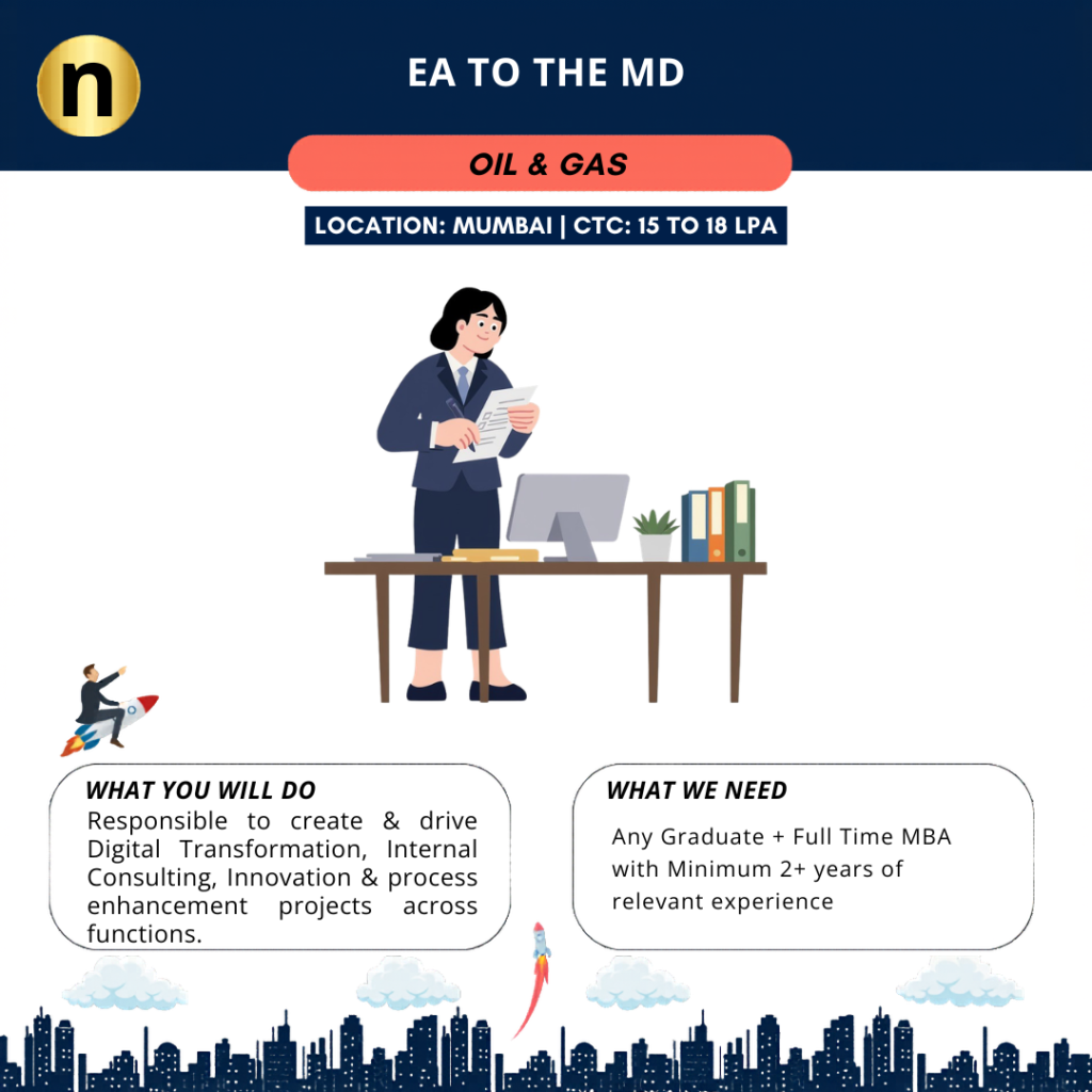 We are seeking an EA to the MD with minimum 2+ years of relevant experience for a leading Oli and Gas Company.