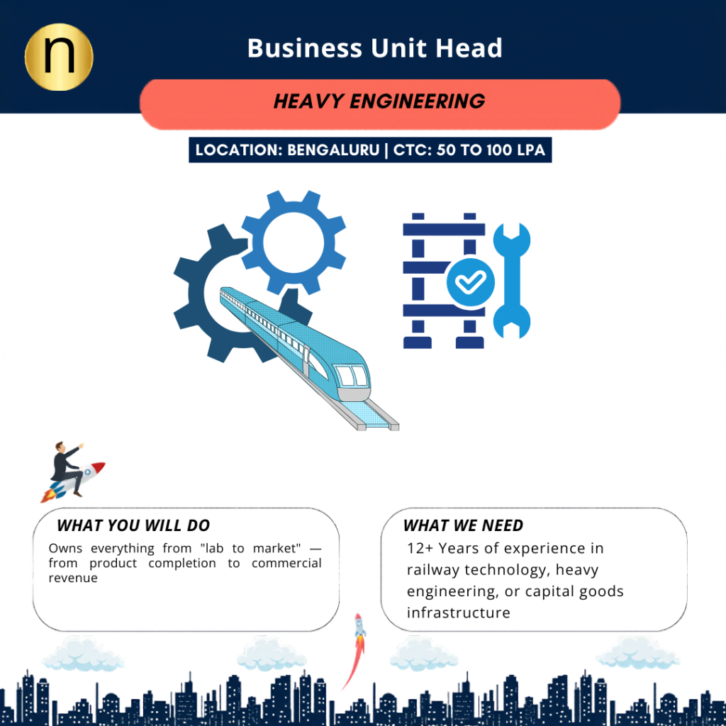 We are seeking a Business Unit Head for a 0 to 1 Heavy Engineering Subsidiary. Must have strong PnL Leadership experience . 
