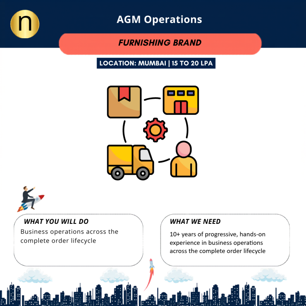 We are seeking an AGM Operations for a leading furnishing brand at Mumbai. CTC 15 to 20 LPA. Must have knowledge of SAP HANA