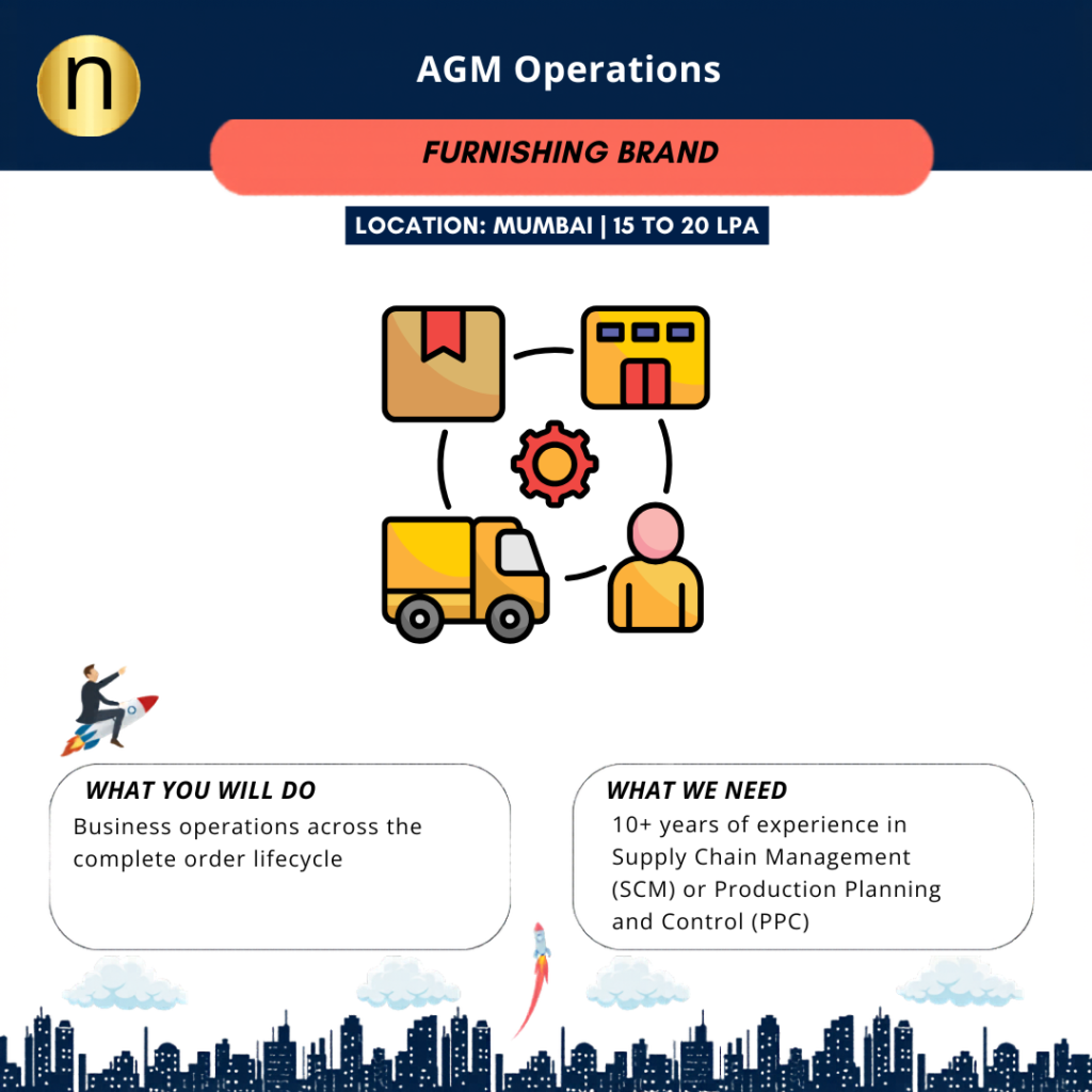 We are seeking an AGM Operations for a leading furnishing brand at Mumbai. CTC 15 to 20 LPA. Must have knowledge of SAP HANA