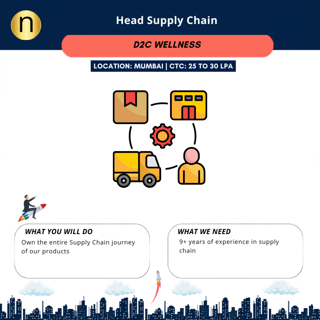 Hiring a Head Supply Chain for a D2C Wellness Brand in Mumbai. CTC: 25 to 30 LPA. Background in Ayurveda, pharmaceuticals, nutraceuticals,