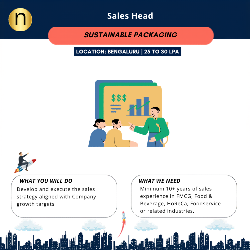 Hiring a Sales Head at Bengaluru. CTC 25 to 35 LPA. Need 10+ Years experience in HORECA sales. Strong leadership experience.