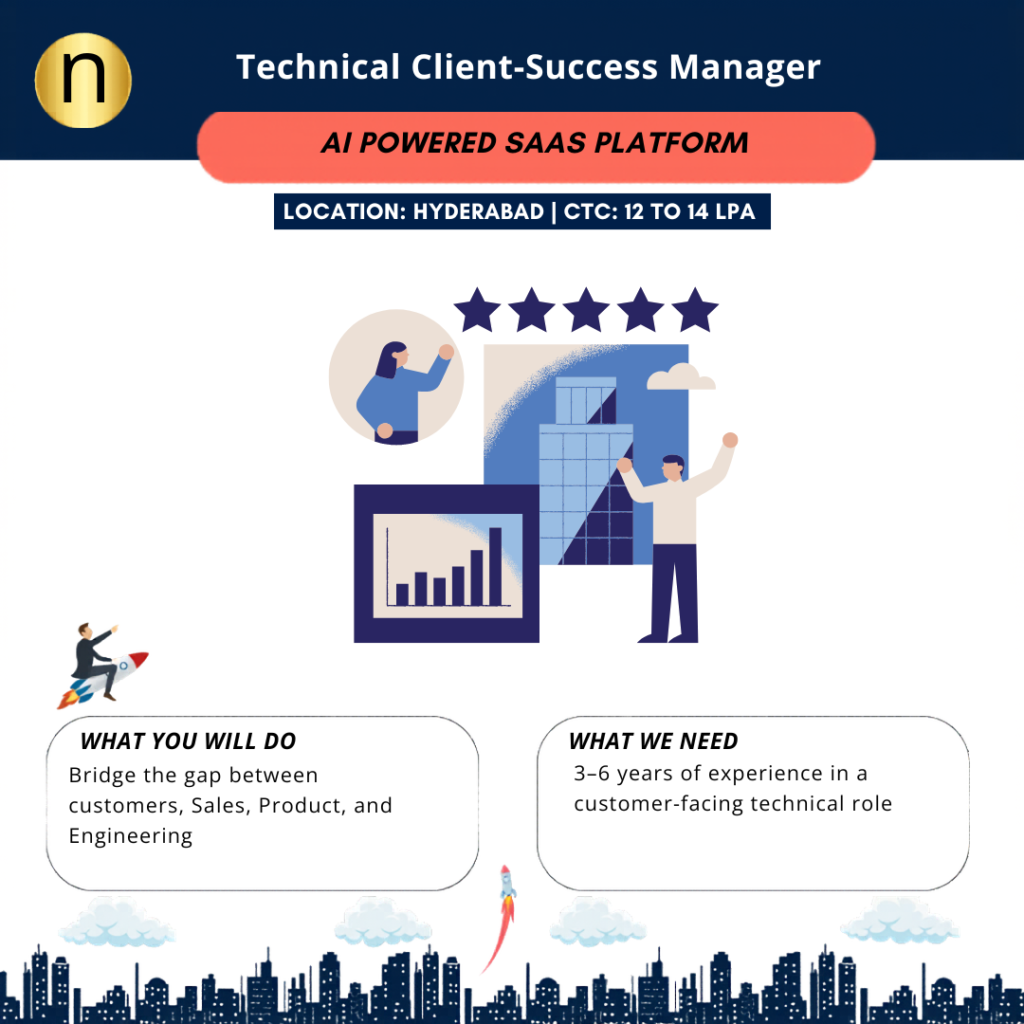 Good opportunity for a Technical Client-Success Manager at Hyderabad. AI SaaS Support. CTC: 12 to 14 LPA. 3–6 years of experience