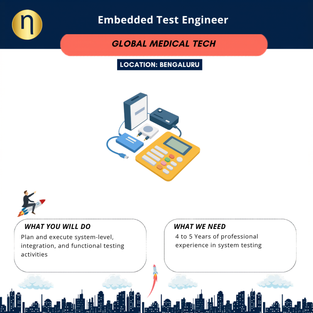 We are seeking an Embedded Test Engineer for a Global Medical Tech Solutions Provider. Need an Engineer with 4 to 5 years of experience, 