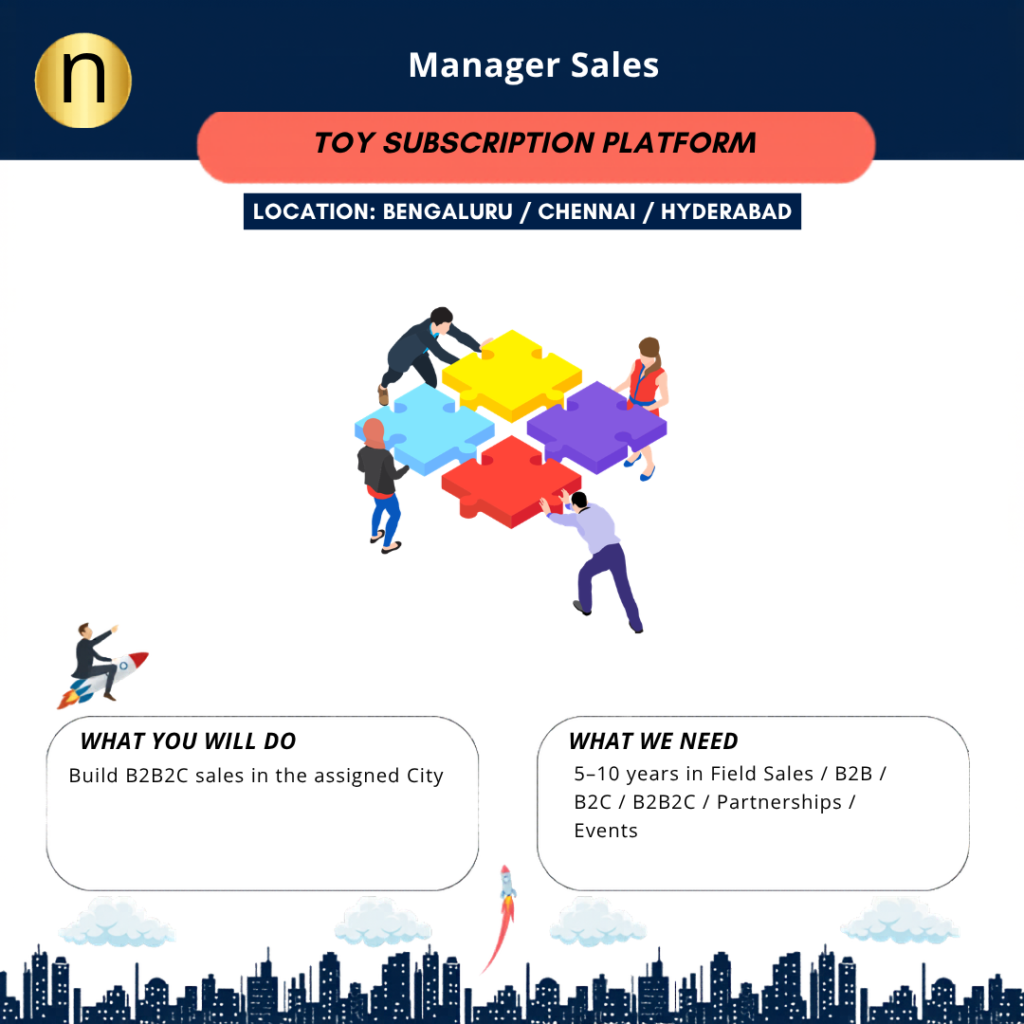 Hiring Manager Sales for a Toy Subscription Platform. Need 5–10 years in Field Sales / B2B / B2C / B2B2C / Partnerships / Events.