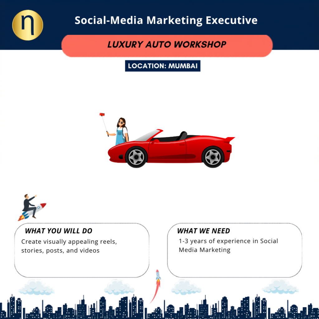 We are seeking a Social-Media Marketing Executive for a luxury automobile workshop, CTC 5 to 6 LPA. Min 1 to 3 years of experience.